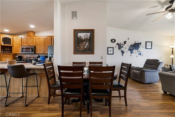 Dining room, Interior, Kitchen, Recessed Lighting, Wood Texture Flooring