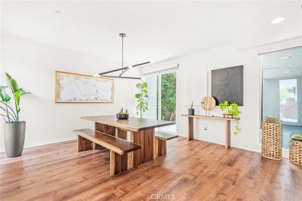Dining room, Interior, Pendant Lights, Recessed Lighting, Wood Texture Flooring