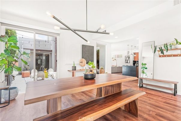 Dining room, Interior, Kitchen, Pendant Lights, Wood Texture Flooring
