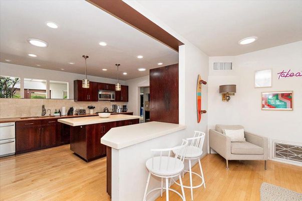 Interior, Kitchen, Pendant Lights, Recessed Lighting, Wood Texture Flooring