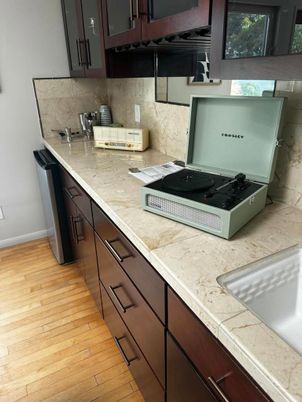 Interior, Kitchen, Marble Walls, Wood Texture Flooring