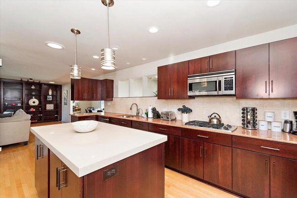 Interior, Kitchen, Pendant Lights, Recessed Lighting, Wood Texture Flooring