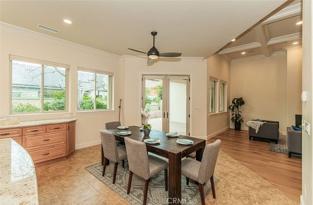 Dining room, Interior, Recessed Lighting, Wood Texture Flooring