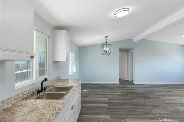 Chandelier, Empty room, Interior, Kitchen, Pendant Lights, Wood Texture Flooring