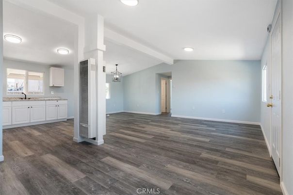 Chandelier, Empty room, Interior, Recessed Lighting, Wood Texture Flooring
