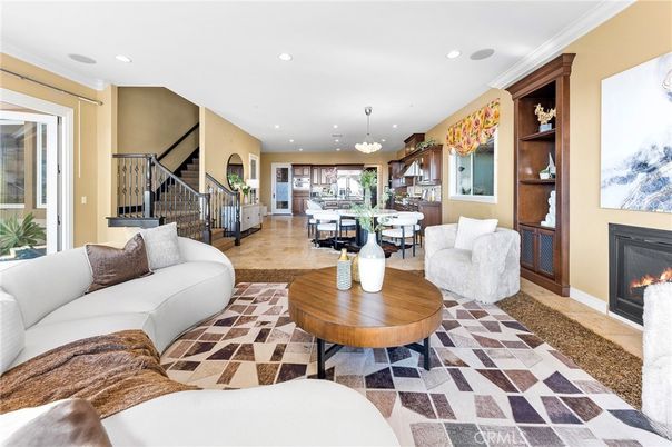 Dining room, Fireplace, Interior, Kitchen, Living room, Pendant Lights, Recessed Lighting