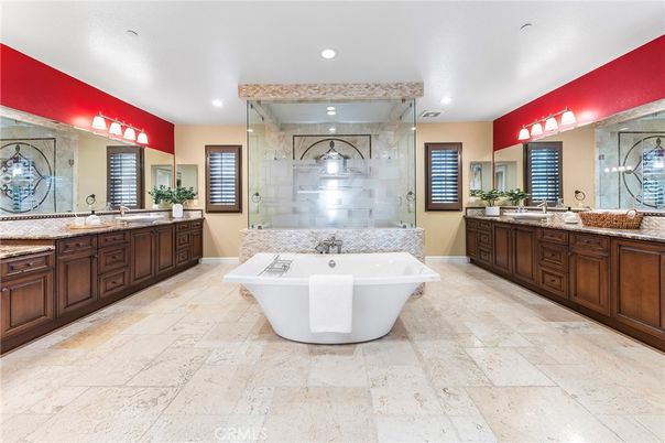 Bathroom, Dual Sink Vanities, Free Standing Baths, Glass Shower, Interior, Recessed Lighting