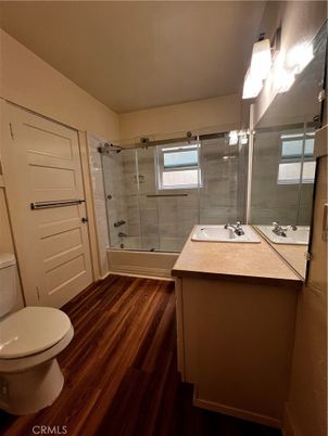 Bathroom, Glass Shower, Interior, Wood Texture Flooring