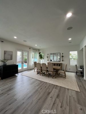 Dining room, Interior, Recessed Lighting, Wood Texture Flooring