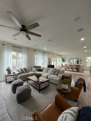 Dining room, Interior, Living room, Recessed Lighting, Wood Texture Flooring