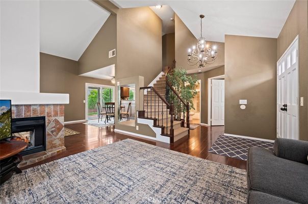 Chandelier, Dining room, Fireplace, Interior, Wood Texture Flooring
