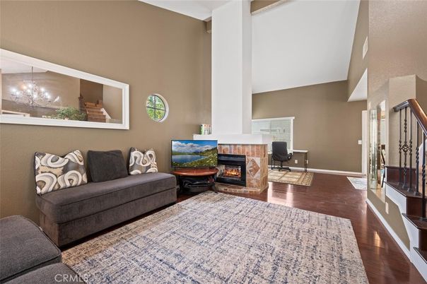 Fireplace, Interior, Pendant Lights, Wood Texture Flooring