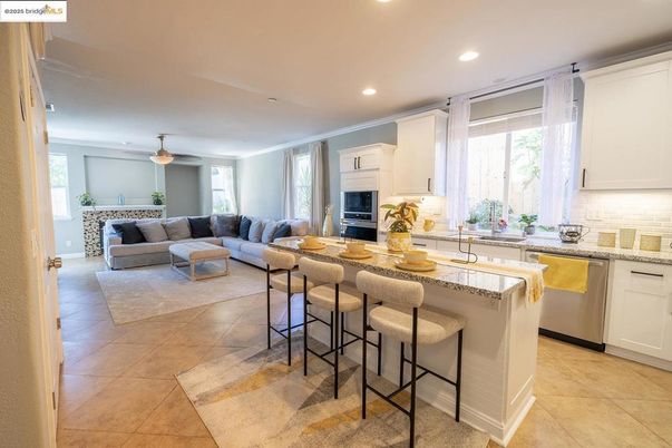 Fireplace, Interior, Kitchen, Living room, Recessed Lighting