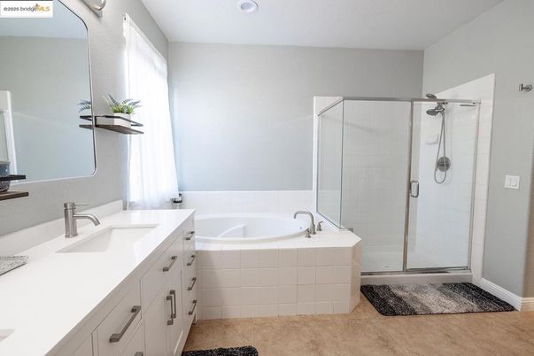 Bathroom, Dual Sink Vanities, Glass Shower, Interior, Recessed Lighting