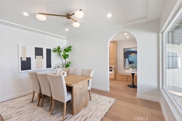 Dining room, Interior, Recessed Lighting, Wood Texture Flooring