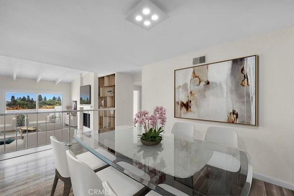 Dining room, Interior, Recessed Lighting, Wood Texture Flooring
