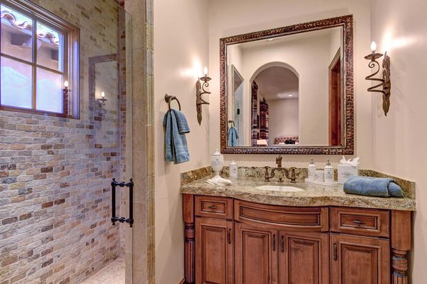 Bathroom, Glass Shower, Interior, Stone Walls
