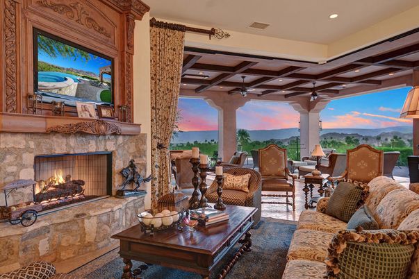 Fireplace, Interior, Living room, Recessed Lighting, Wooden Beams