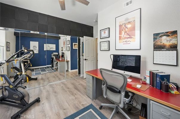 Fitness Equipment, Home Office, Interior, Wood Texture Flooring