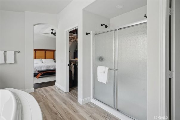 Bathroom, Bedroom, Glass Shower, Interior, Wood Texture Flooring