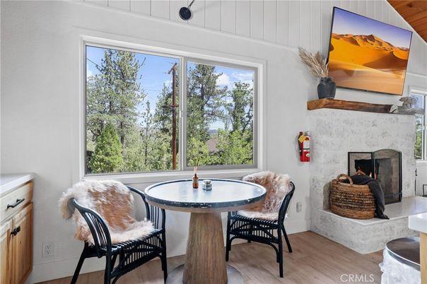 Dining room, Fireplace, Interior, Wood Texture Flooring