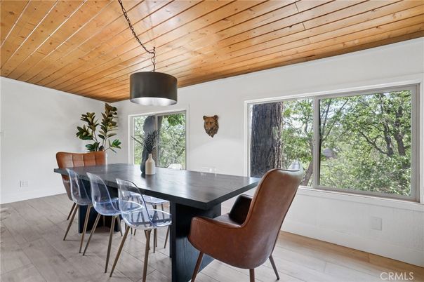Dining room, Interior, Pendant Lights, Wooden Ceilings, Wood Texture Flooring