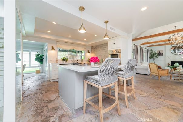 Interior, Kitchen, Living room, Pendant Lights, Recessed Lighting, Stainless Steel Appliances, Wooden Beams