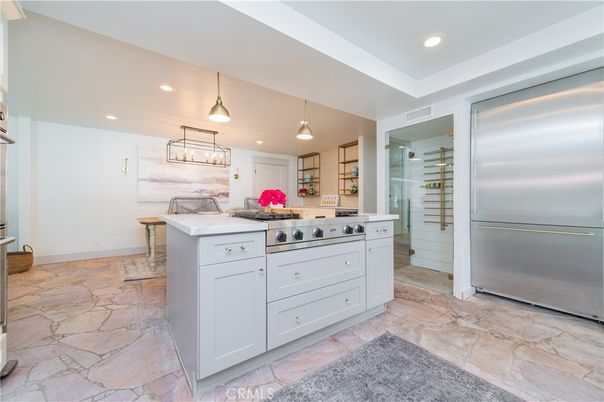 Interior, Kitchen, Pendant Lights, Recessed Lighting, Stainless Steel Appliances, Wine Storage