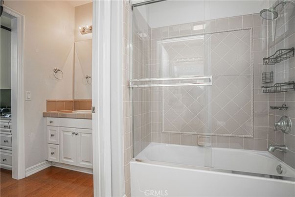 Bathroom, Interior, Tile Countertops, Wood Texture Flooring