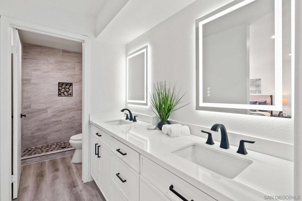 Bathroom, Dual Sink Vanities, Interior, Wood Texture Flooring