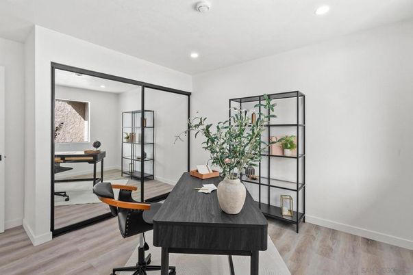 Home Office, Interior, Recessed Lighting, Wood Texture Flooring