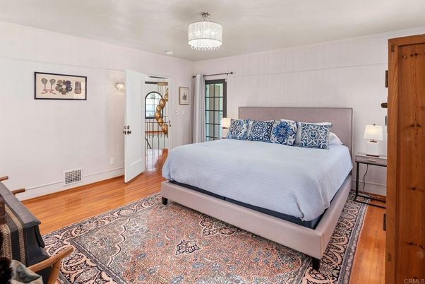 Bedroom, Chandelier, Interior, Wood Texture Flooring