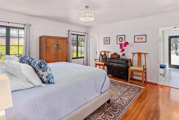 Bedroom, Chandelier, Interior, Wood Texture Flooring
