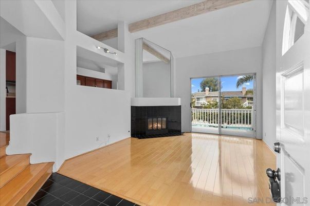 Empty room, Fireplace, Interior, Wooden Beams, Wood Texture Flooring