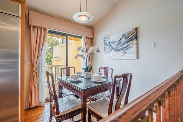 Dining room, Interior, Pendant Lights, Wood Texture Flooring