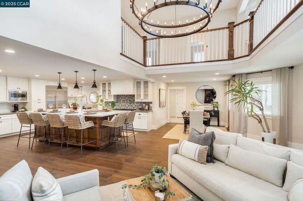 Dining room, Interior, Kitchen, Living room, Pendant Lights, Recessed Lighting, Stainless Steel Appliances, Wood Texture Flooring