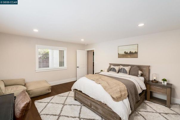 Bedroom, Interior, Recessed Lighting, Wood Texture Flooring