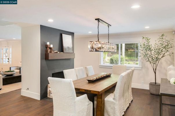 Dining room, Interior, Pendant Lights, Recessed Lighting, Wood Texture Flooring