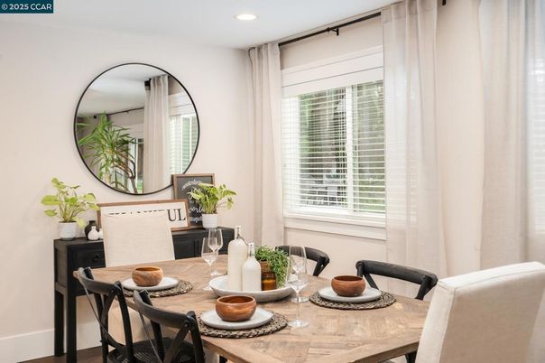 Dining room, Interior, Recessed Lighting, Wood Texture Flooring
