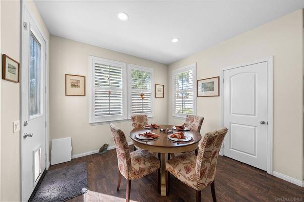 Dining room, Interior, Recessed Lighting, Wood Texture Flooring
