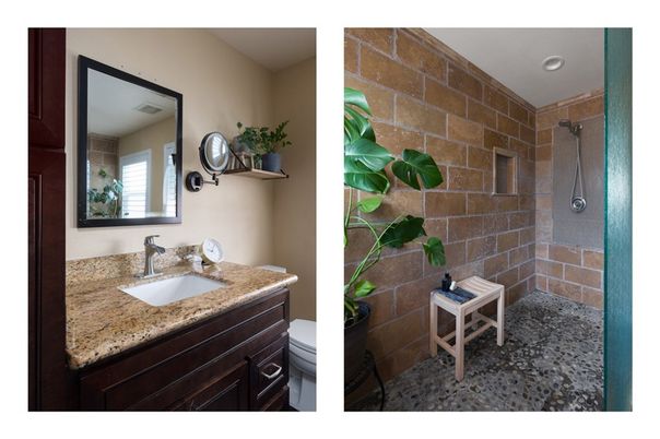 Bathroom, Interior, Recessed Lighting, Stone Walls