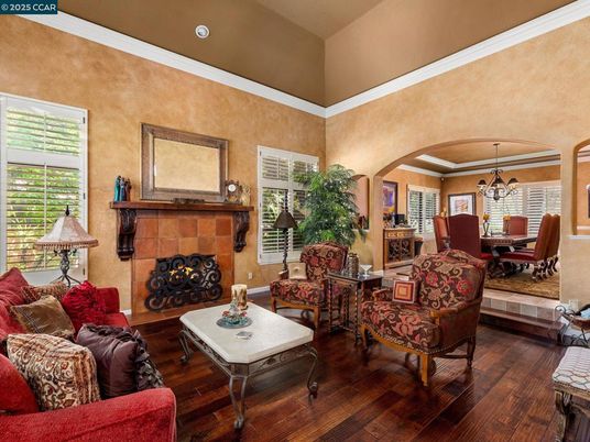 Chandelier, Dining room, Fireplace, Interior, Living room, Wood Texture Flooring