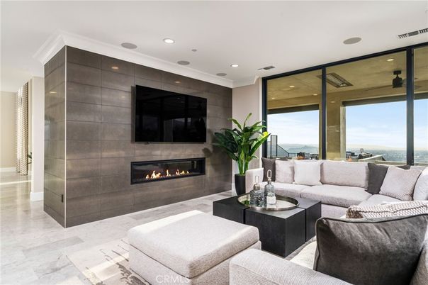 Fireplace, Interior, Living room, Recessed Lighting, Water