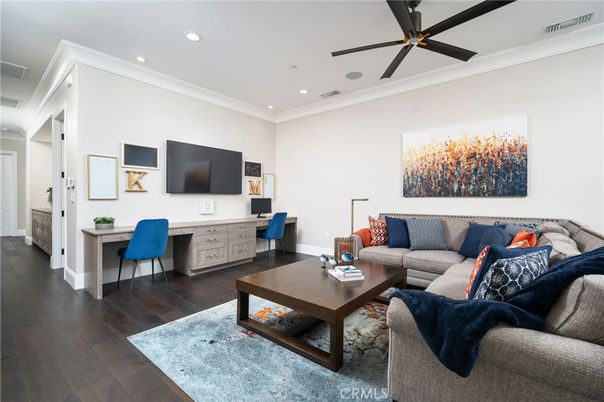 Home Office, Interior, Living room, Recessed Lighting, Wood Texture Flooring