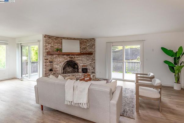 Fireplace, Interior, Living room, Stone Walls, Wood Texture Flooring