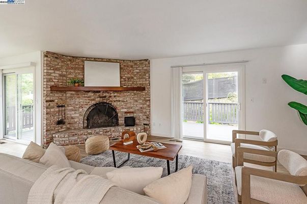 Fireplace, Interior, Living room, Stone Walls, Wood Texture Flooring