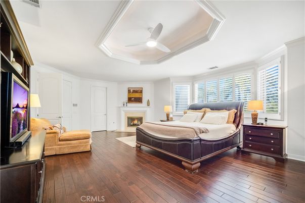 Bedroom, Fireplace, Interior, Wood Texture Flooring