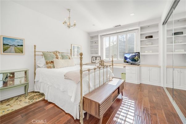 Bedroom, Chandelier, Interior, Recessed Lighting, Wood Texture Flooring