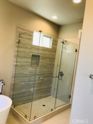 Bathroom, Free Standing Baths, Glass Shower, Interior, Recessed Lighting