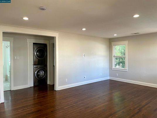 Empty room, Interior, Recessed Lighting, Utility Closets, Washer, Wood Texture Flooring